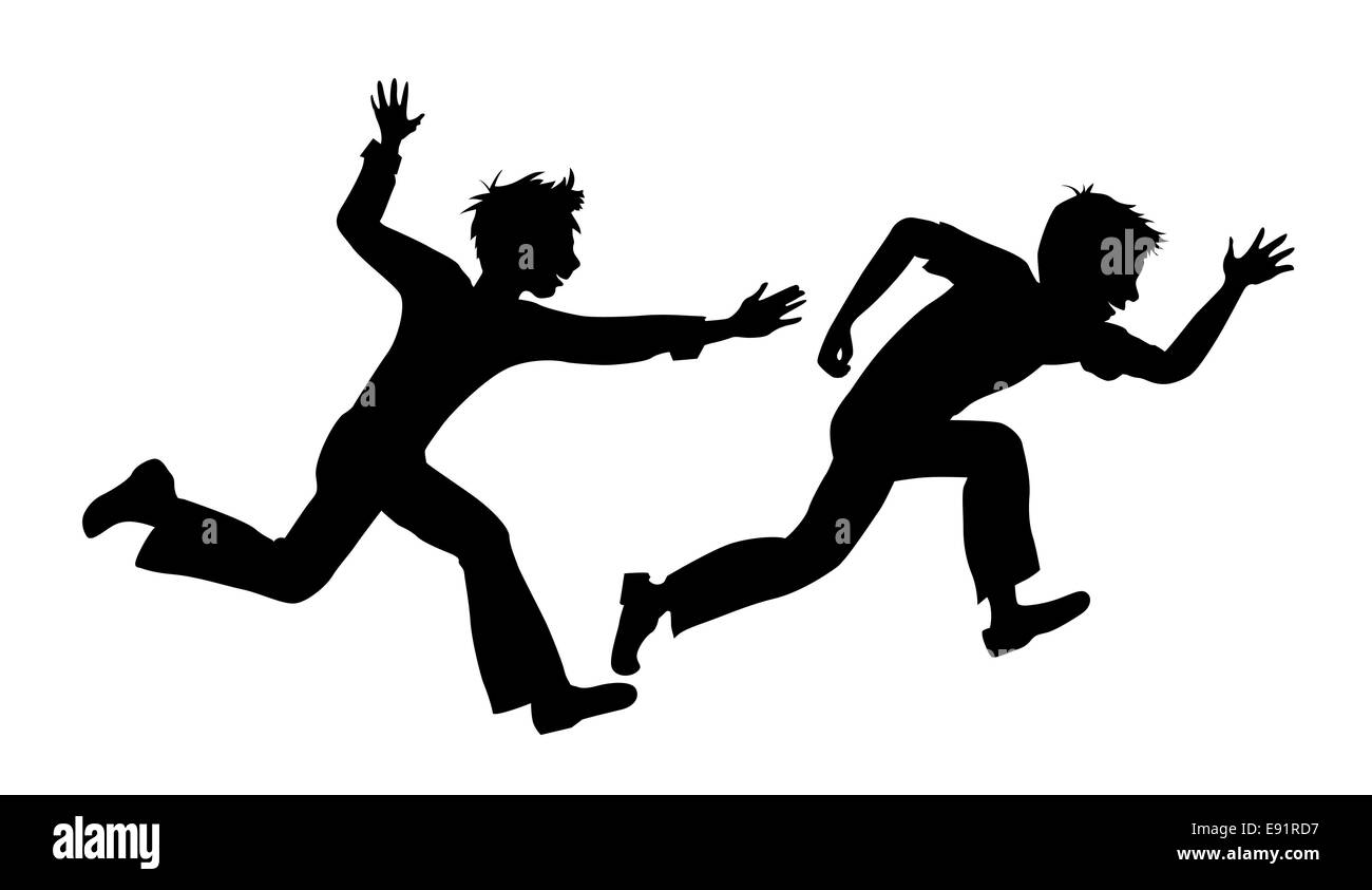 L'exécution de deux garçon sur fond blanc Banque D'Images