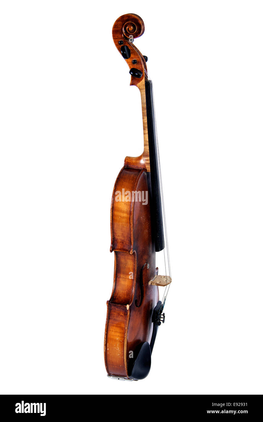 Ancien violon, isolé sur fond blanc Banque D'Images