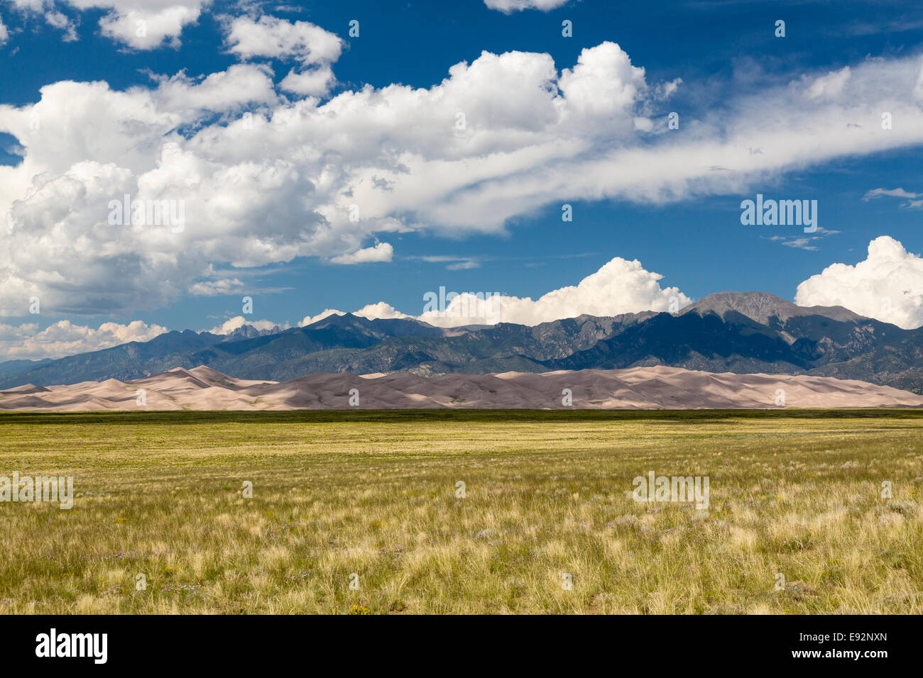 Dunes de sable de Great Sand Dunes National Park dans le Colorado aux Etats-Unis avec les montagnes derrière Banque D'Images
