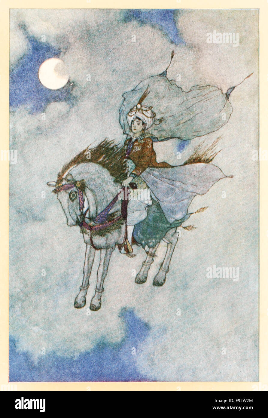 Le cheval magique revient avec le Prince Edmund Dulac - L'illustration de 'l'histoire de l'cheval magique' dans 'Stories de l'Arabian Nights'. Voir la description pour plus d'informations Banque D'Images