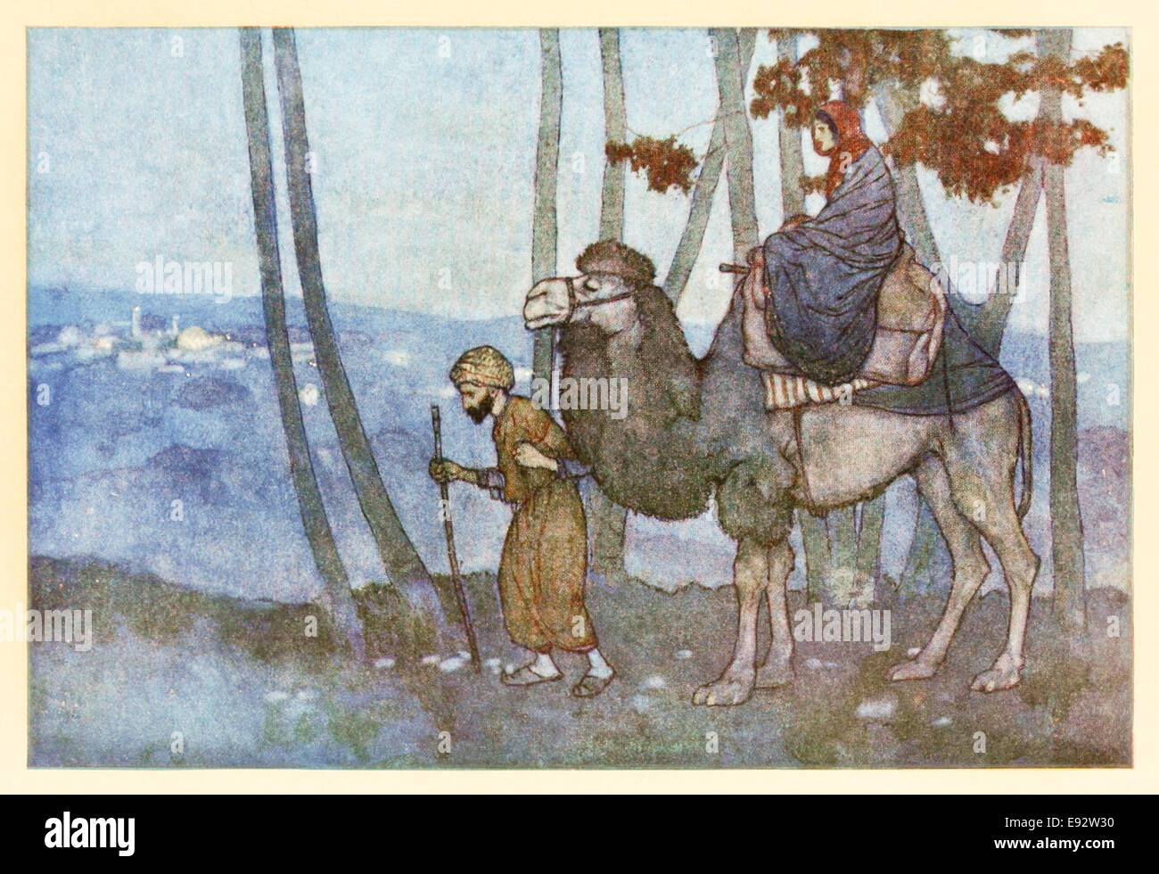 Princesse de Deryabar arrive à la ville d'Harran - Edmund Dulac illustration de 'l'histoire de la princesse de Deryabar' dans 'Stories de l'Arabian Nights'. Voir la description pour plus d'informations Banque D'Images