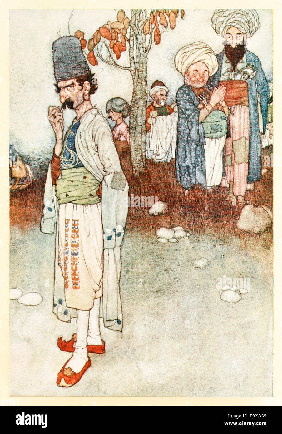 Morgiana portant le déguisement de la mort voleur - Edmund Dulac illustration de 'Ali Baba et les quarante voleurs' dans 'Stories de l'Arabian Nights'. Voir la description pour plus d'informations Banque D'Images