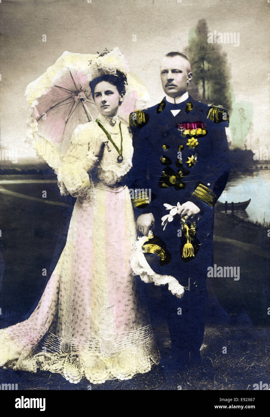 Wilhelmine, reine du Royaume des Pays-Bas et de l'époux, le Prince Hendrick, Portrait, carte postale, vers 1905 Banque D'Images