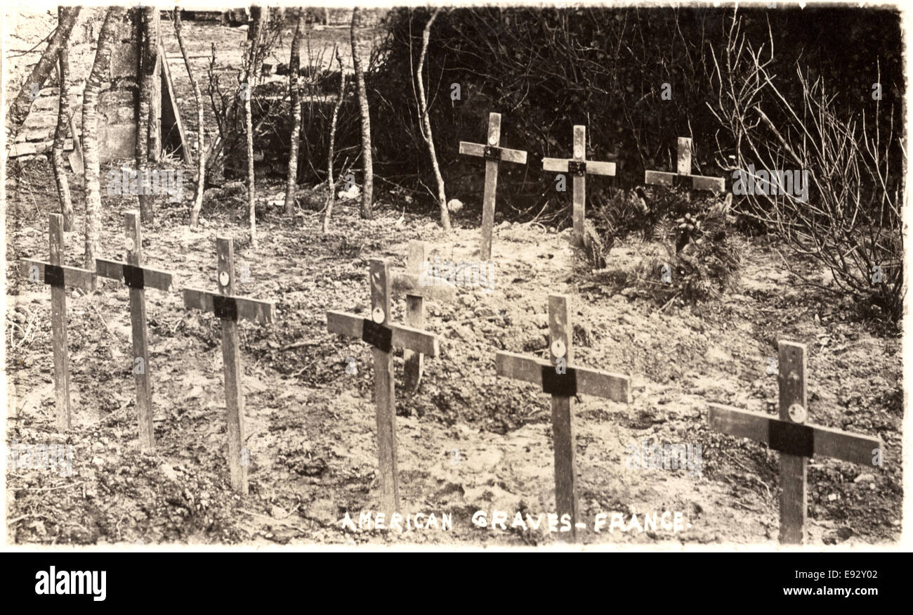 Tombes militaires américaines, LA PREMIÈRE GUERRE MONDIALE, France, carte postale, vers 1918 Banque D'Images