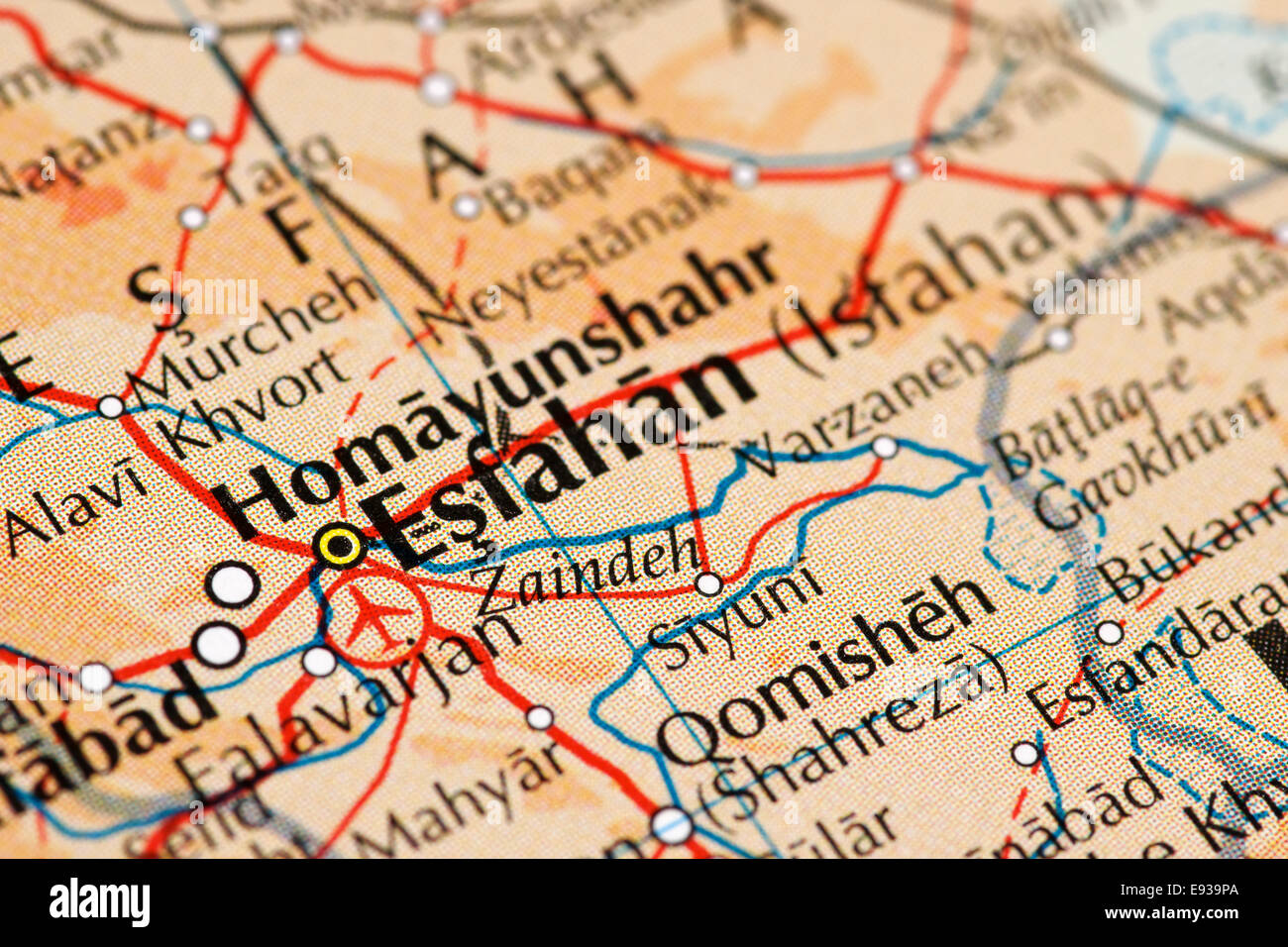 Close up de la carte d'Isfahan en Iran Banque D'Images