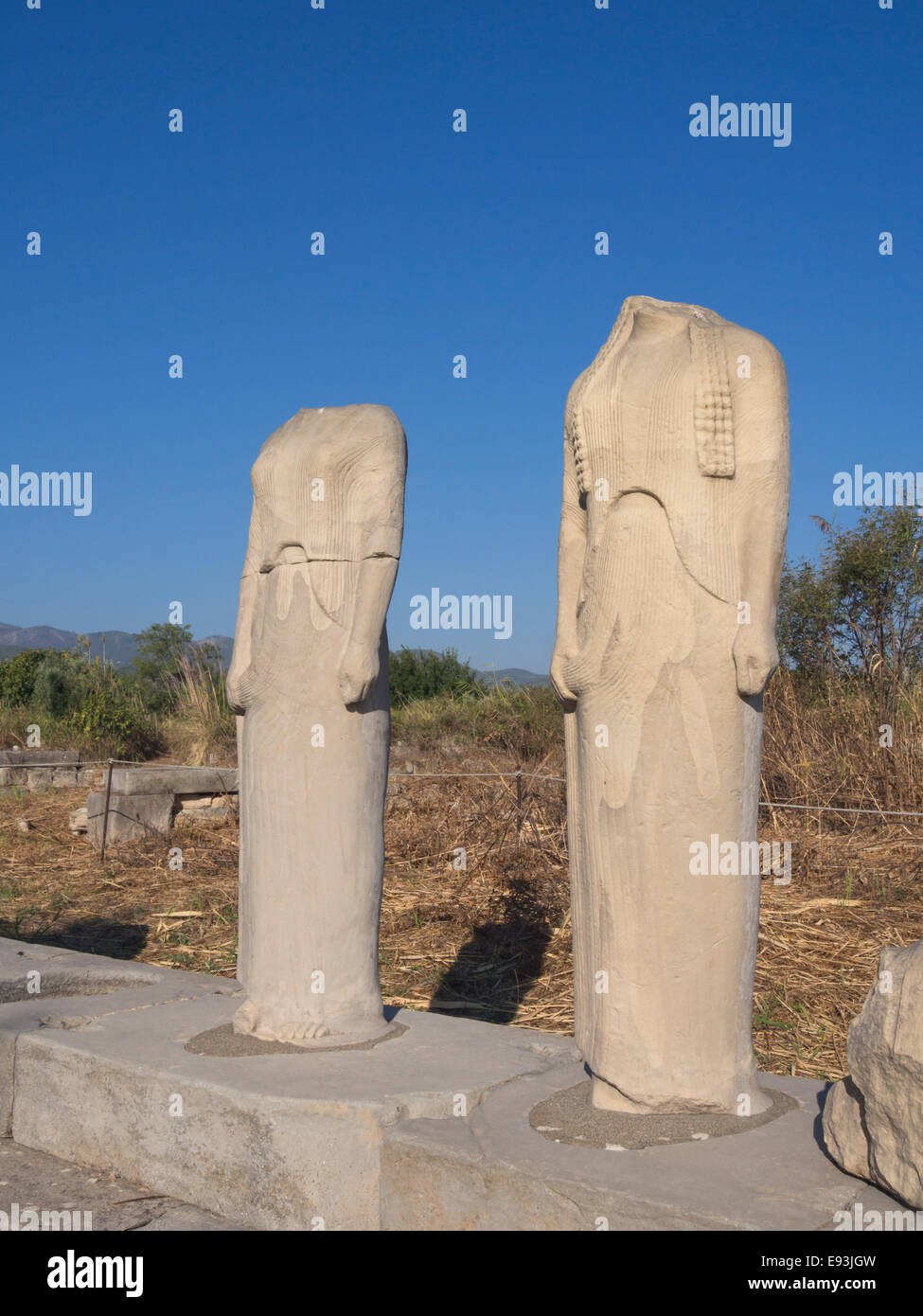 Heraion de Samos, grand sanctuaire de la déesse Héra à Samos en Grèce, un UNESCO World Heritage Site, sculptures Banque D'Images