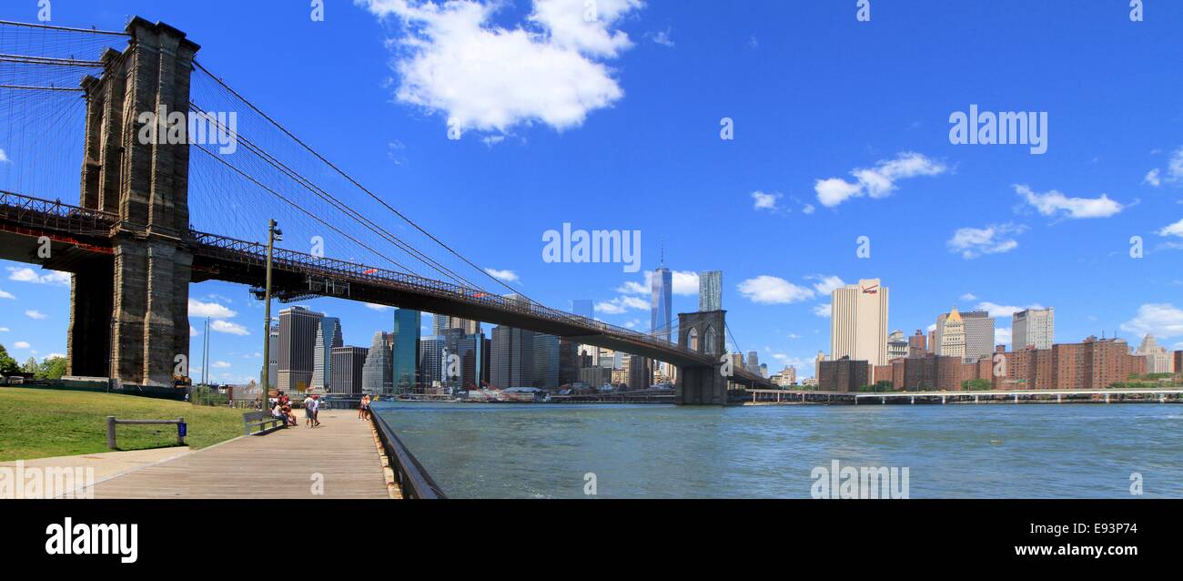Vue panoramique du pont de Brooklyn, New York City, USA Banque D'Images