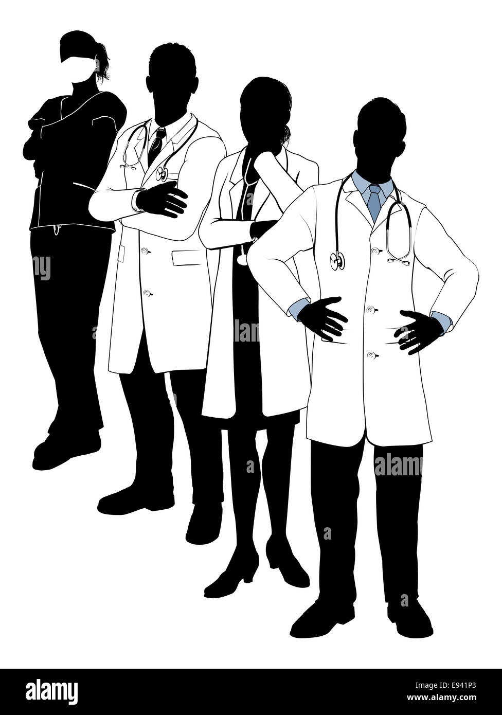 Une illustration d'une équipe médicale en silhouette Banque D'Images