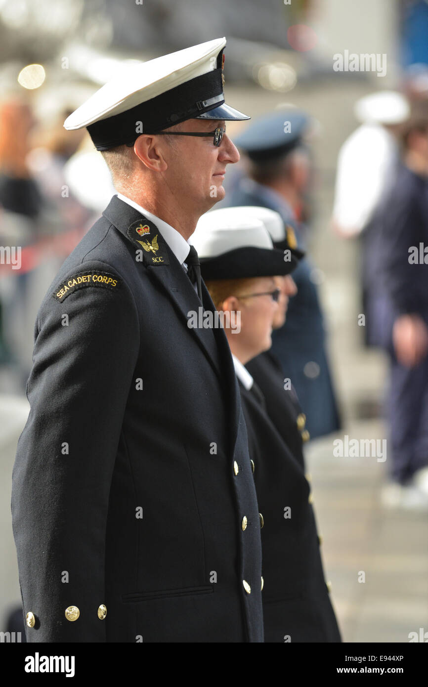 Trafalgar Square, Londres, Royaume-Uni. 19 octobre 2014. Les Cadets de la commémorer Trafalgar Day, la mort de l'Amiral Lord Nelson à la bataille de Trafalgar. Crédit : Matthieu Chattle/Alamy Live News Banque D'Images