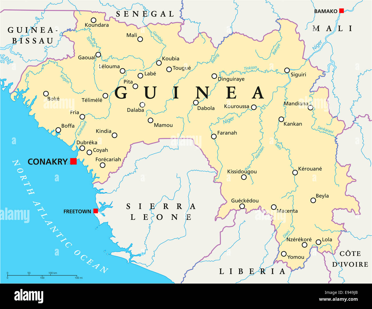 Quelle Est La Troisième Capitale De La Guinée Conakry Carte Politique de la Guinée Conakry, capitale avec les frontières