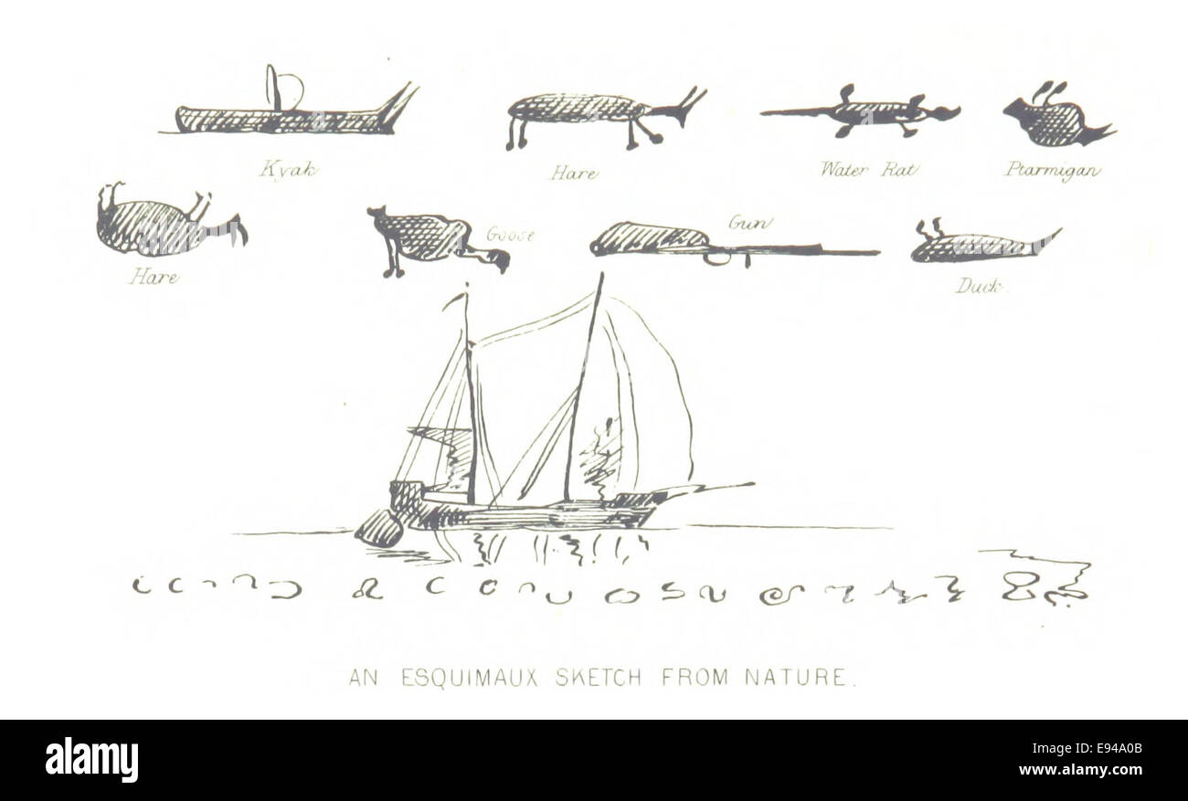 Ce croquis de 1860 de Chimmo capture une figure esquimau (Inuit) dans leur environnement naturel, mettant en valeur leur style de vie et leurs vêtements. Banque D'Images