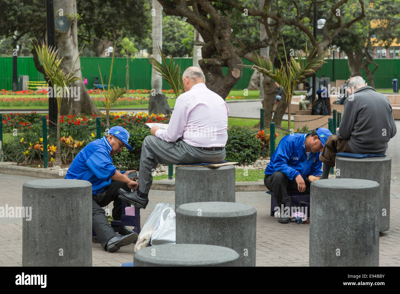Mode de vie urbain local : les cimes de chaussures en bleu travaillent dans  le parc Kennedy, Miraflores, Lima, Pérou Photo Stock - Alamy