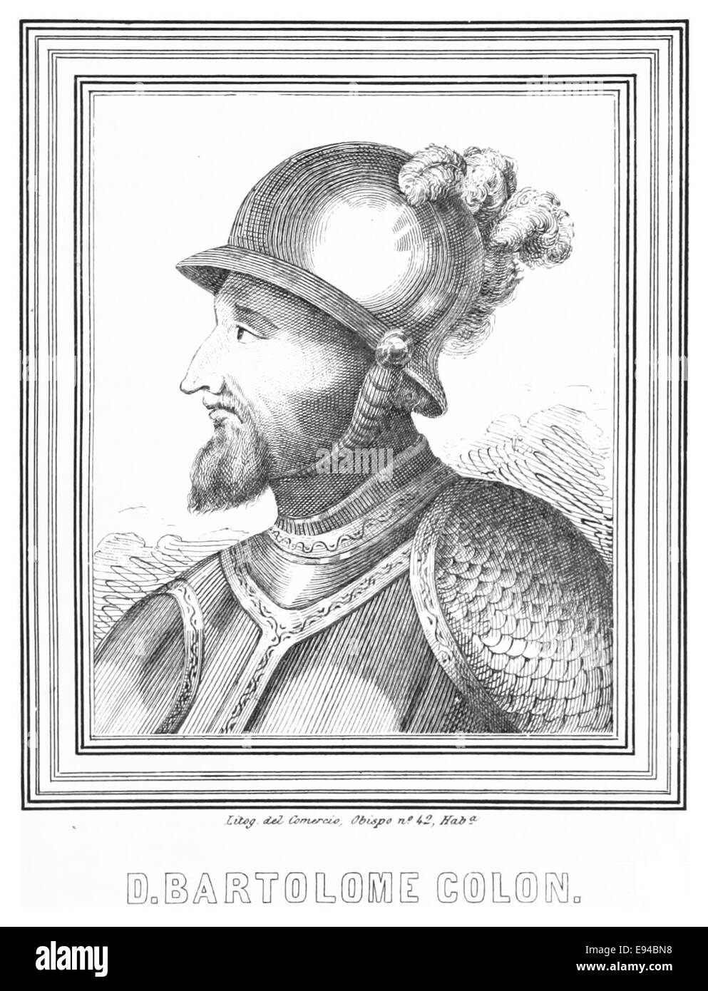 L'illustration montre Don Bartolome Colon, un personnage historique remarquable associé à l'exploration et à la colonisation des Amériques, représenté dans un style vintage d'une ancienne publication. Banque D'Images