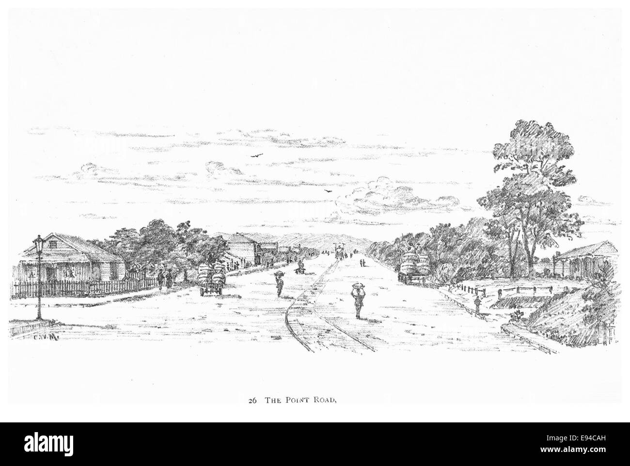 Une illustration de 1891 de la pointe Road à Durban, offrant une vue historique de la région. Le dessin reflète le paysage urbain et historique de Durban à la fin du XIXe siècle. Banque D'Images