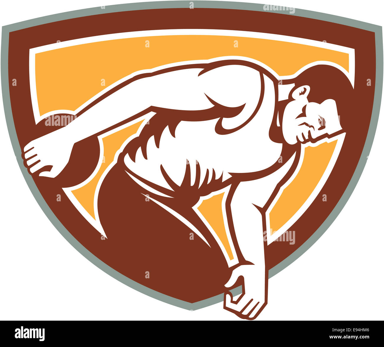 Illustration d'un lanceur de disque situé à l'intérieur de la crête de l'écran sur fond isolé fait en style rétro. Banque D'Images