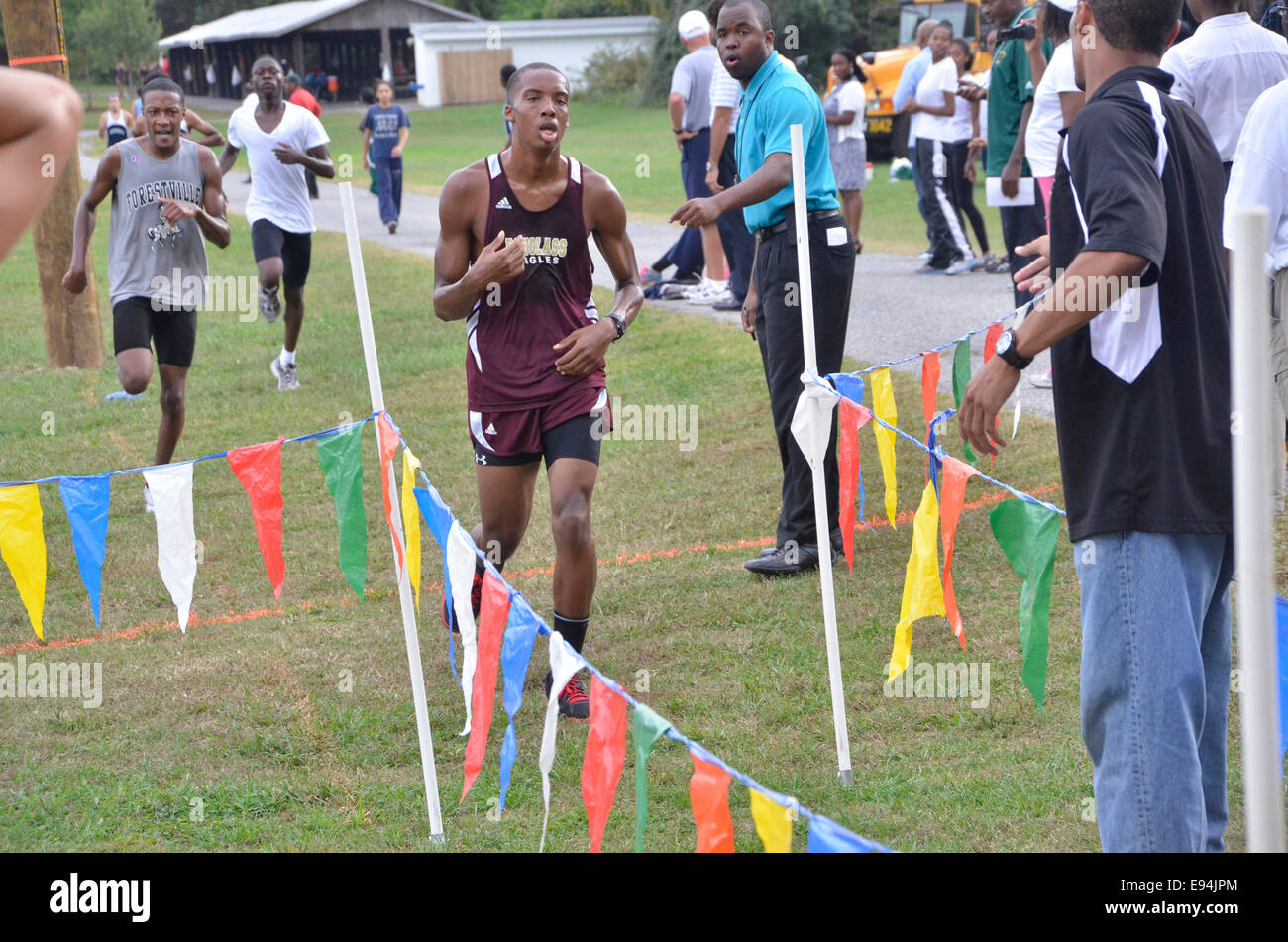 Course de cross-country dans le Maryland, Croom venant à la ligne d'arrivée Banque D'Images