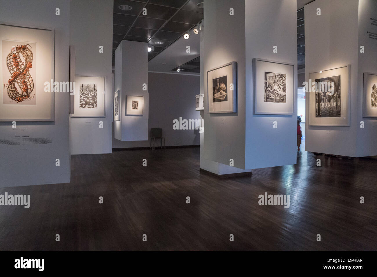 Musée d'Israël, Jérusalem. Une exposition de peintures de M. C. Escher dans l'aile jeunesse. Banque D'Images