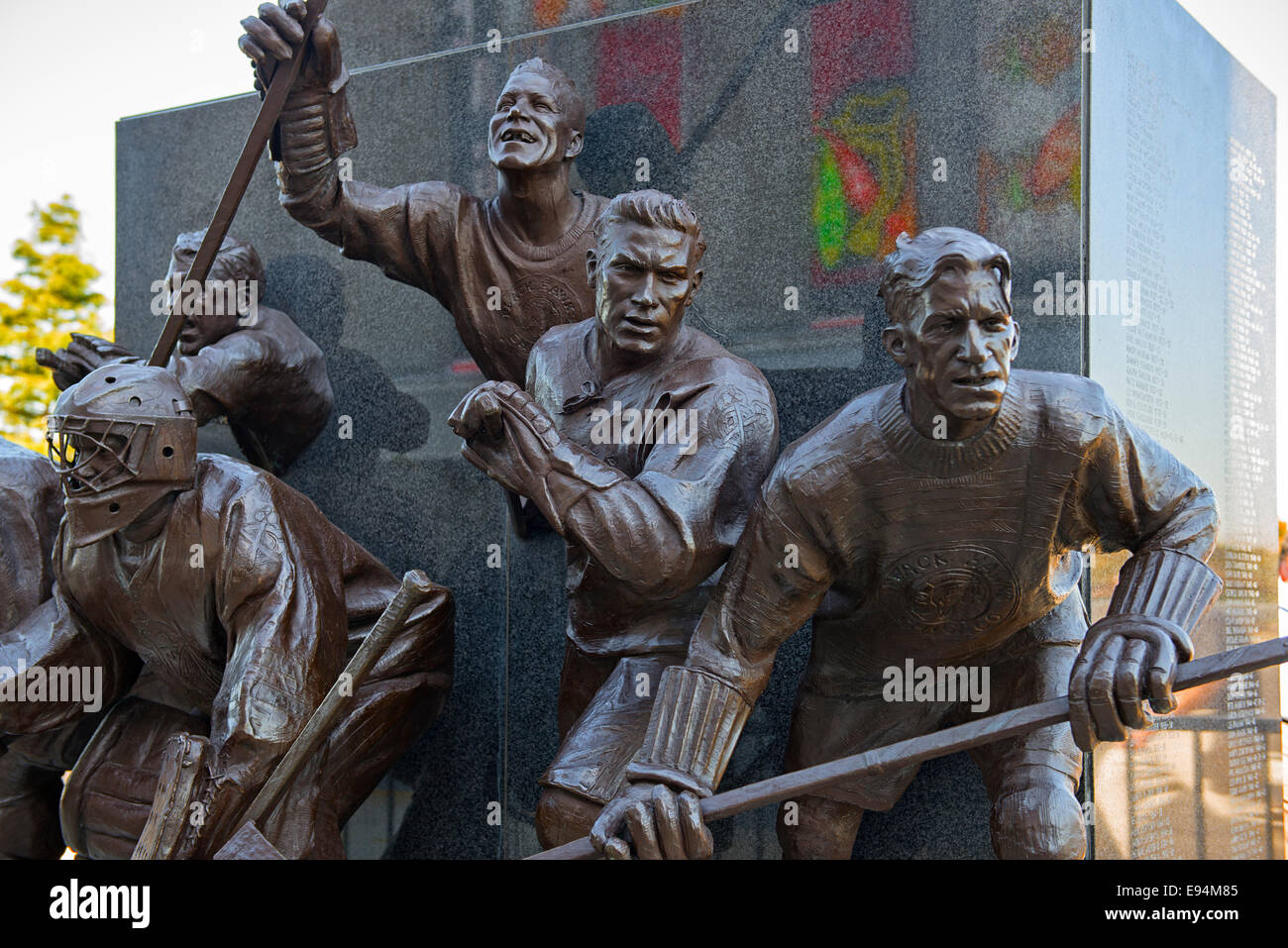 Statue de joueurs des Blackhawks de Chicago Banque D'Images