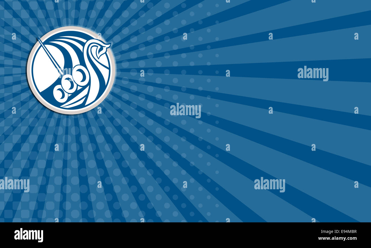 Carte montrant l'illustration d'un navire viking voile en haute mer mis à l'intérieur du cercle fait en style rétro. Banque D'Images