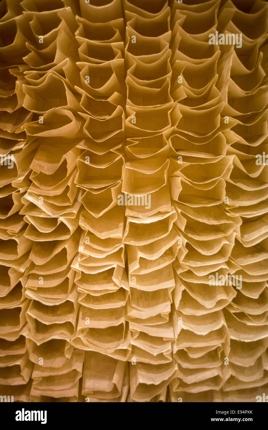 Le 11 septembre 2013, Séoul, Corée du Sud - Corée - Détail d'un mur de sacs de papier à O'Sulloc Insadong, magasin de thé haut de gamme un Banque D'Images