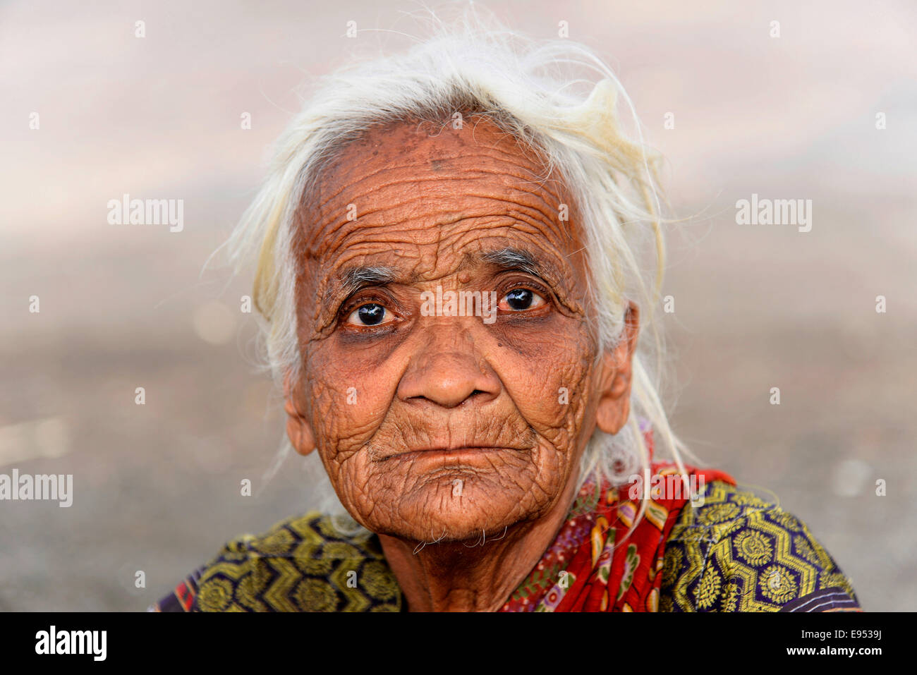 Vieille Femme indienne, portrait, Mumbai, Maharashtra, Inde Banque D'Images