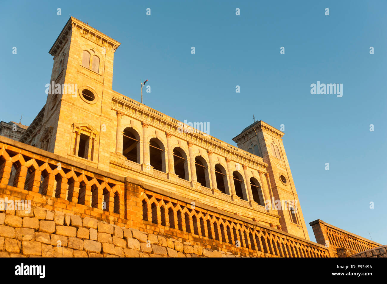Ancien Palais Royal Rova d'Antananarivo, dans la lumière du soir, la Haute Ville, Vieille Ville, Antananarivo, région Analamanga Banque D'Images