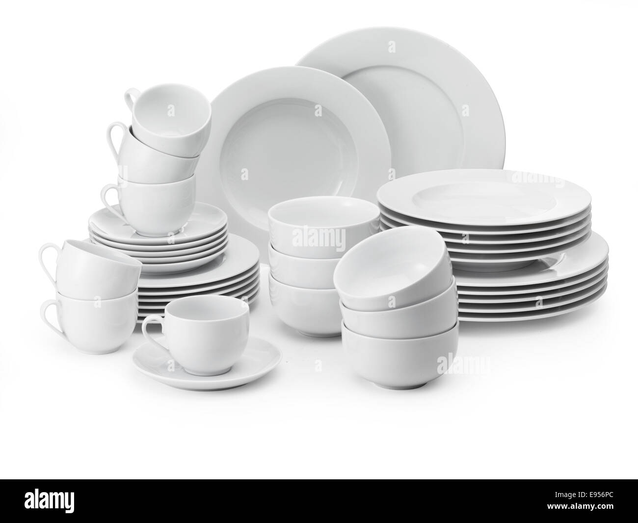 Vaisselle blanche, tasses, assiettes, bols Banque D'Images