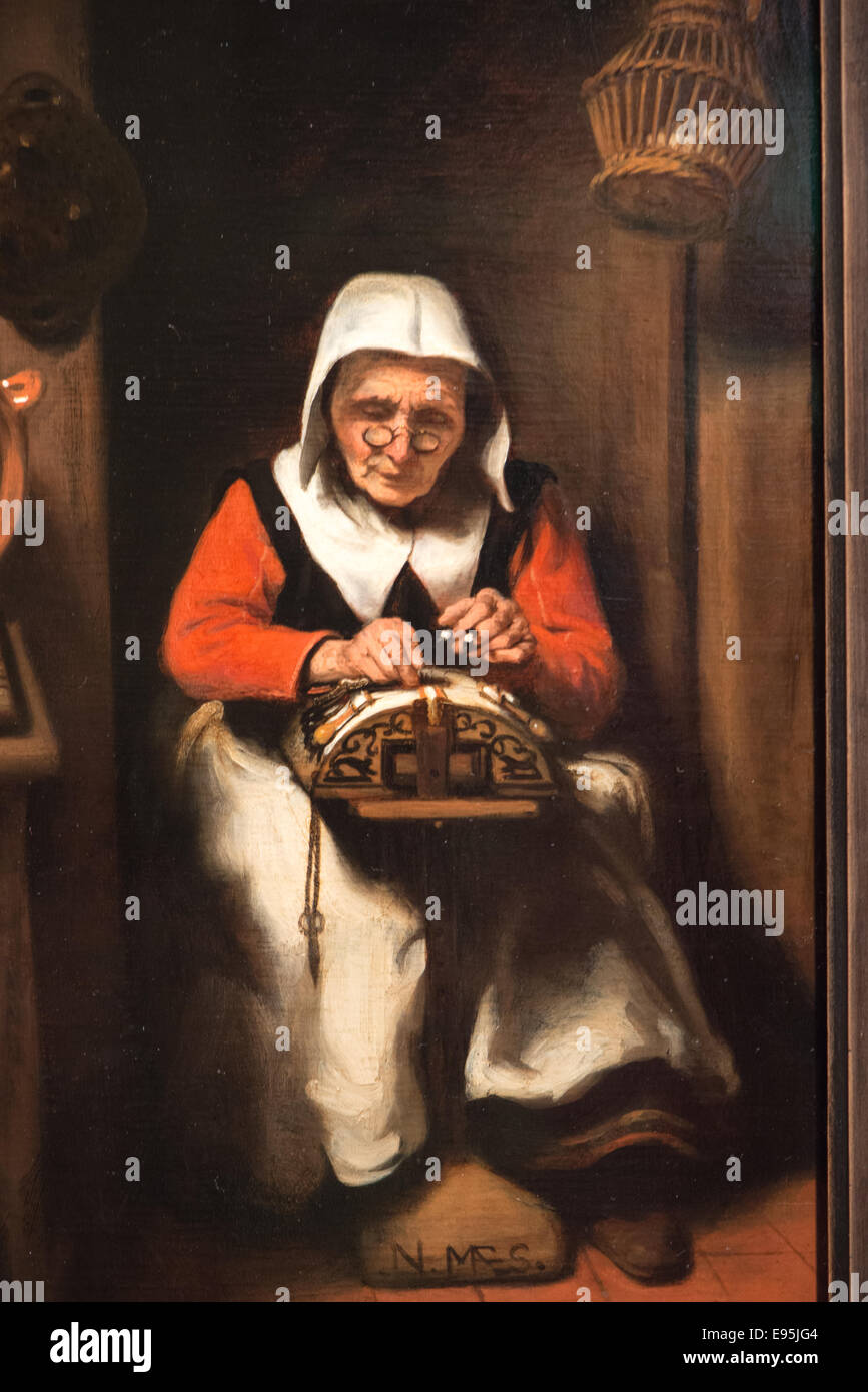 La Dentellière de Nicolaes MAES peinture mauritshuis à Den Haag Holland Banque D'Images