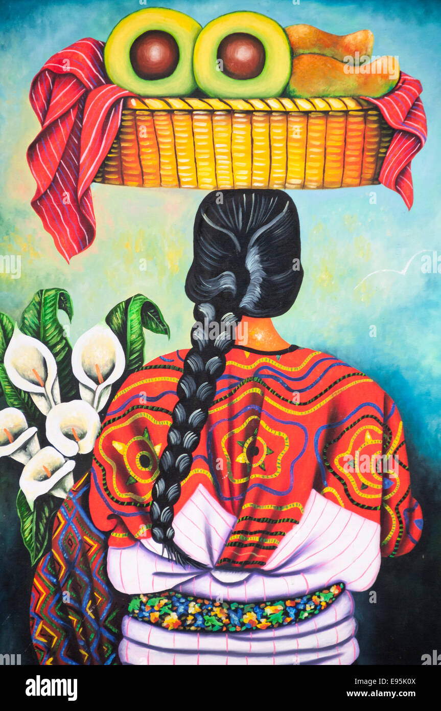 Peinture à l'huile maya, style naïf, Panajachel, Guatemala Banque D'Images