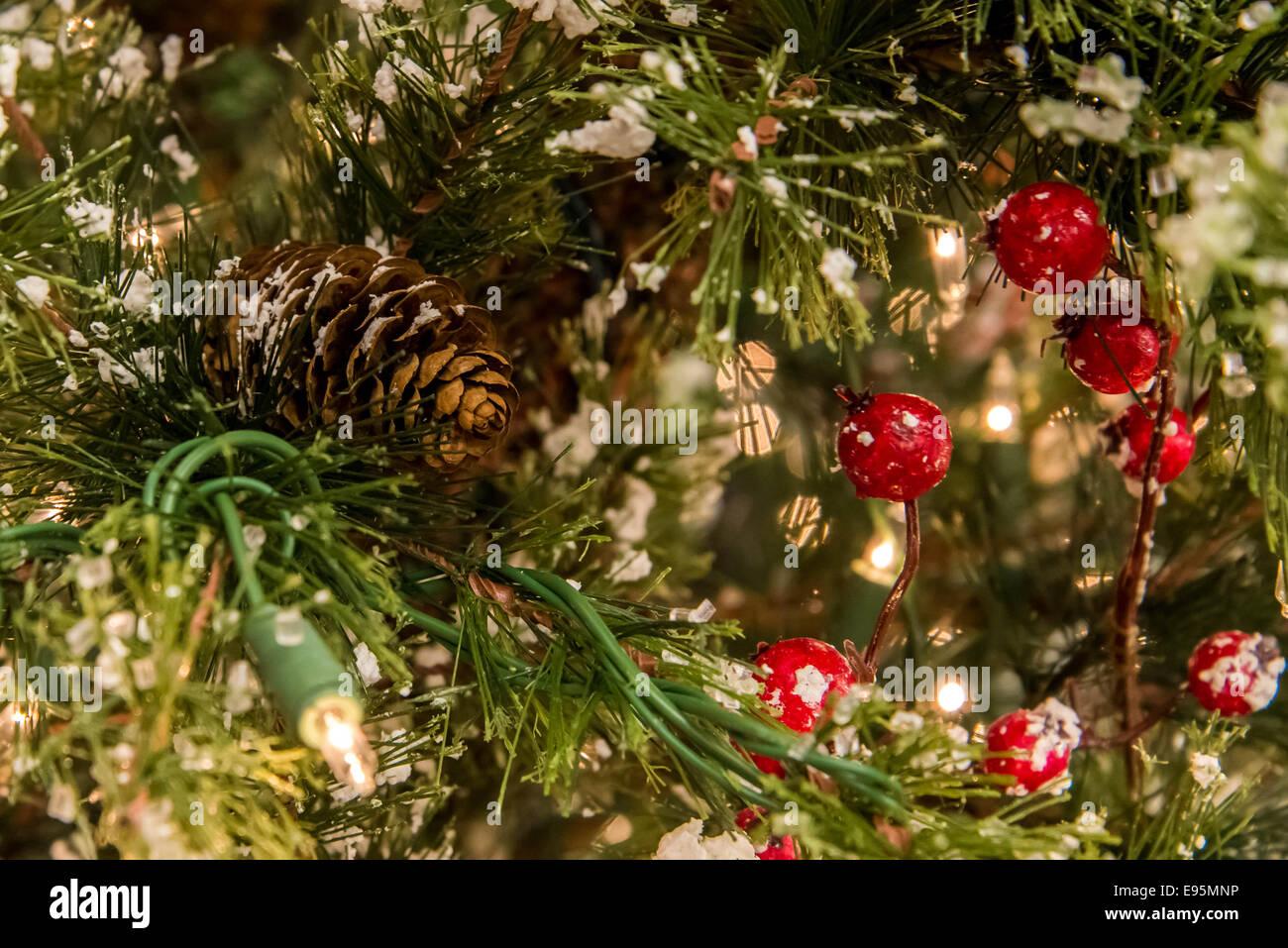 Décorations de Noël, des lumières dans un arbre Banque D'Images