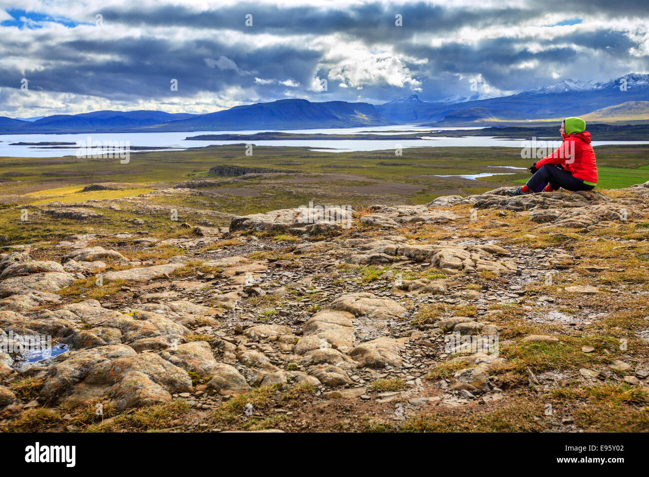 Vue depuis le haut de Helgafell Mountain, dans l'ouest de l'Islande Banque D'Images