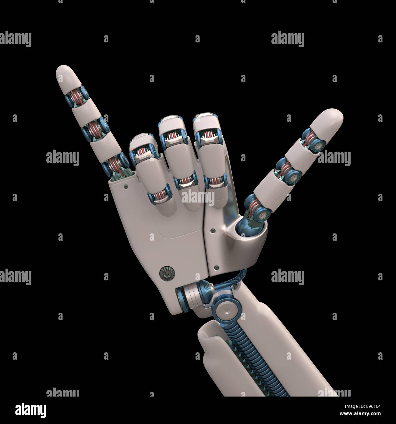 En forme de main robotique et mesures qui imitent le squelette humain. Chemin de détourage inclus. Banque D'Images