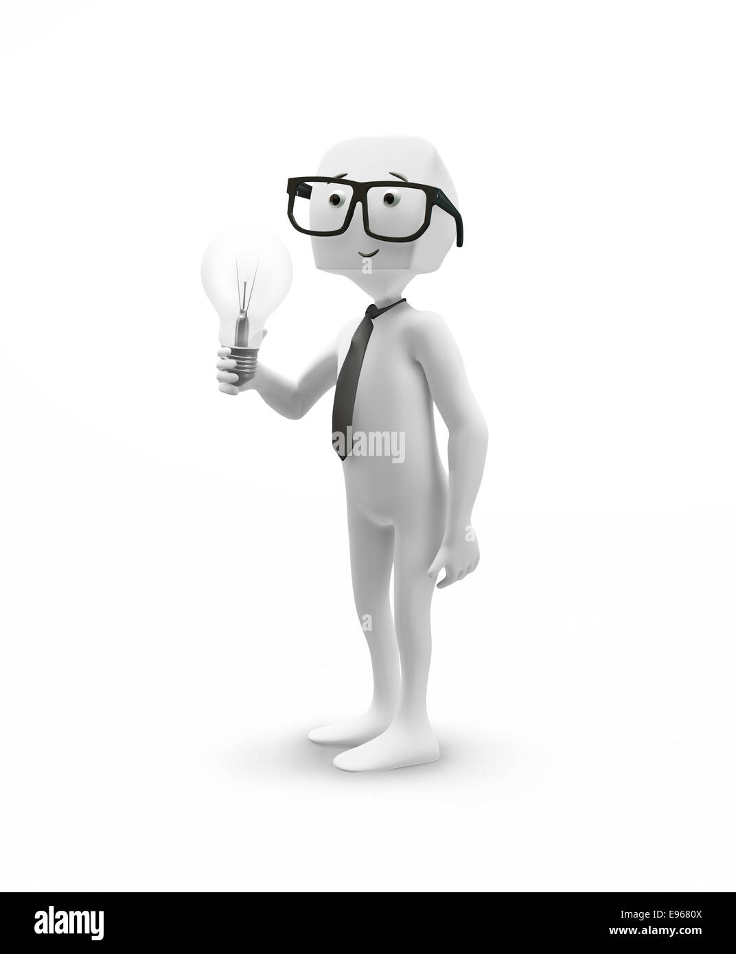 3D character with a Light bulb Banque D'Images