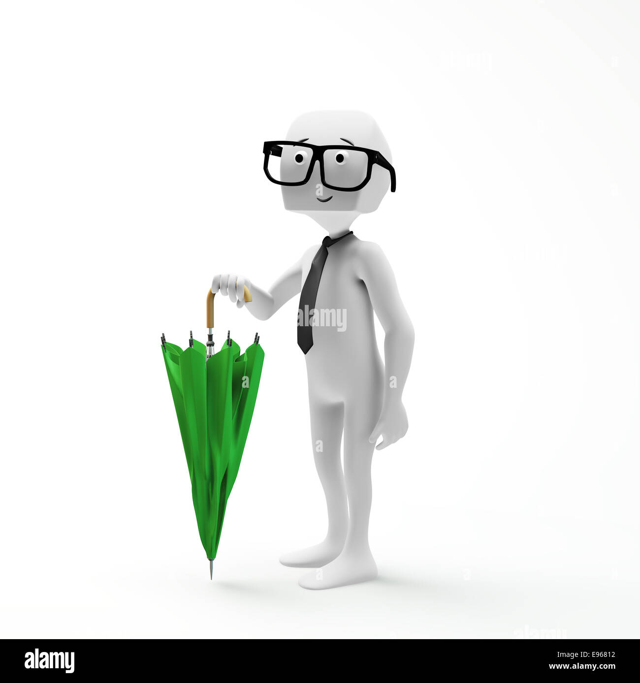 3D personnage tenant un parapluie vert Banque D'Images