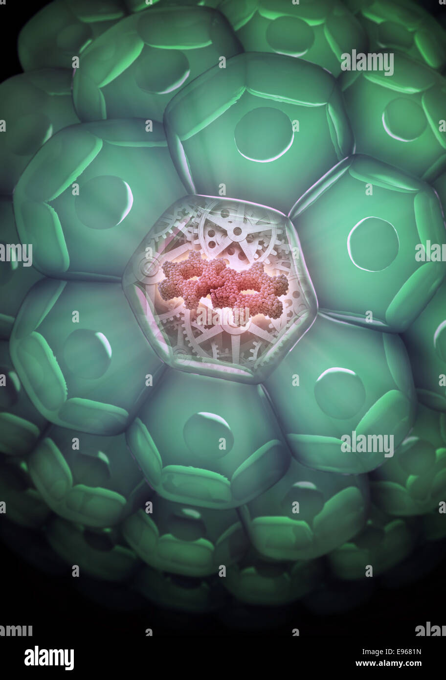 Vue rapprochée d'une cellule avec un mécanisme de la technologie nano Banque D'Images