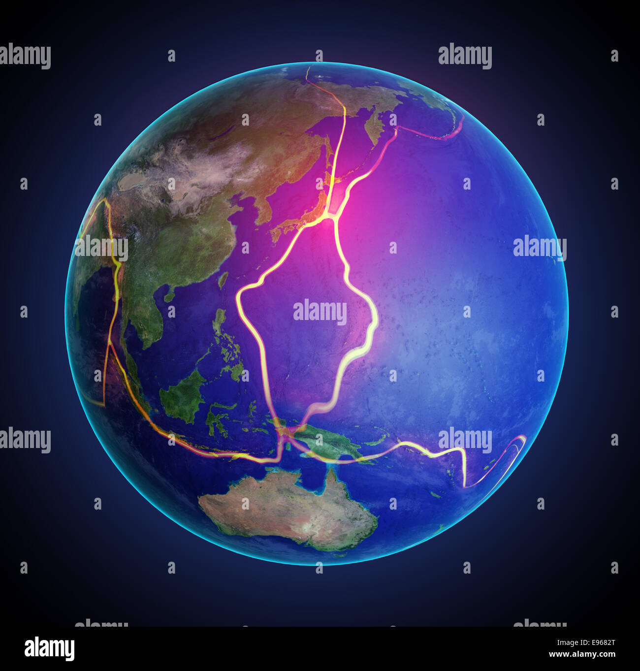 Lignes de faille de la terre entre les plaques tectoniques dans la région de l'Asie de l'Est Banque D'Images