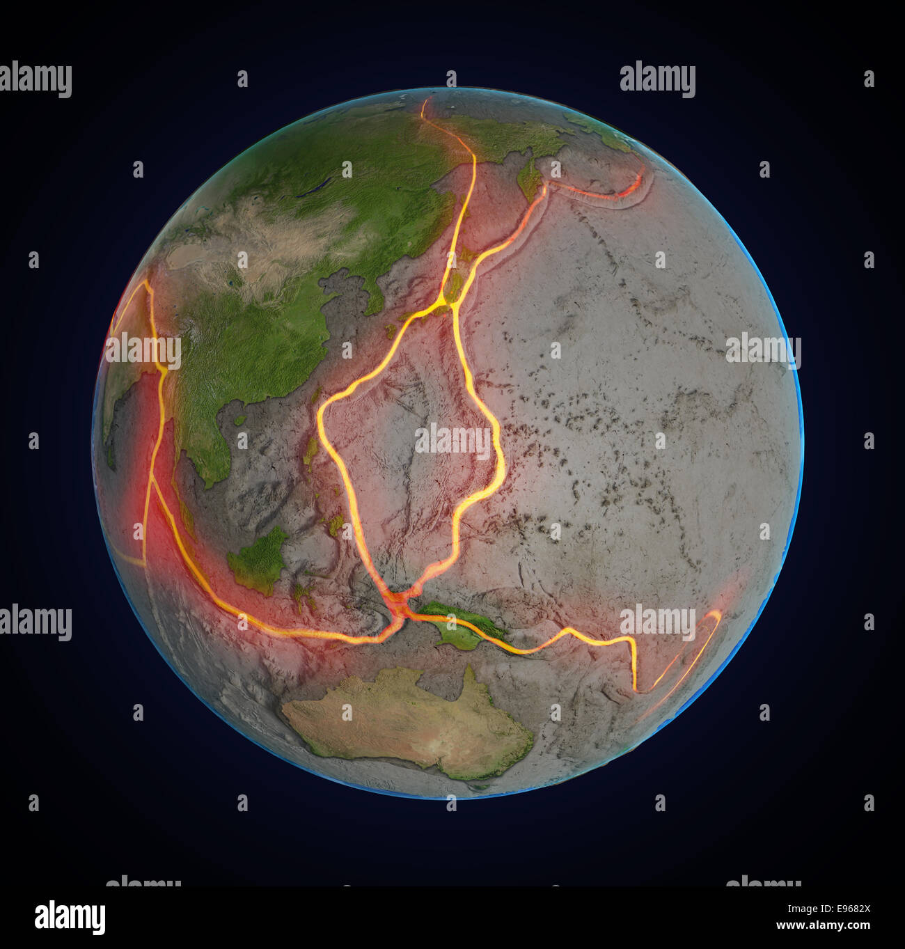 Lignes de faille de la terre entre les plaques tectoniques dans la région de l'Asie de l'Est Banque D'Images