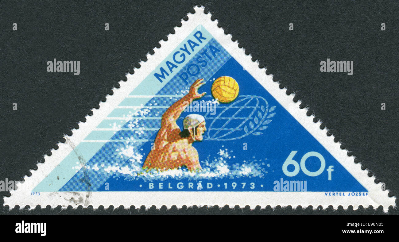 Timbres en Hongrie hongrois dédié aux victoires dans les sports nautiques à Tampere et à Belgrade, montre le water-polo Banque D'Images