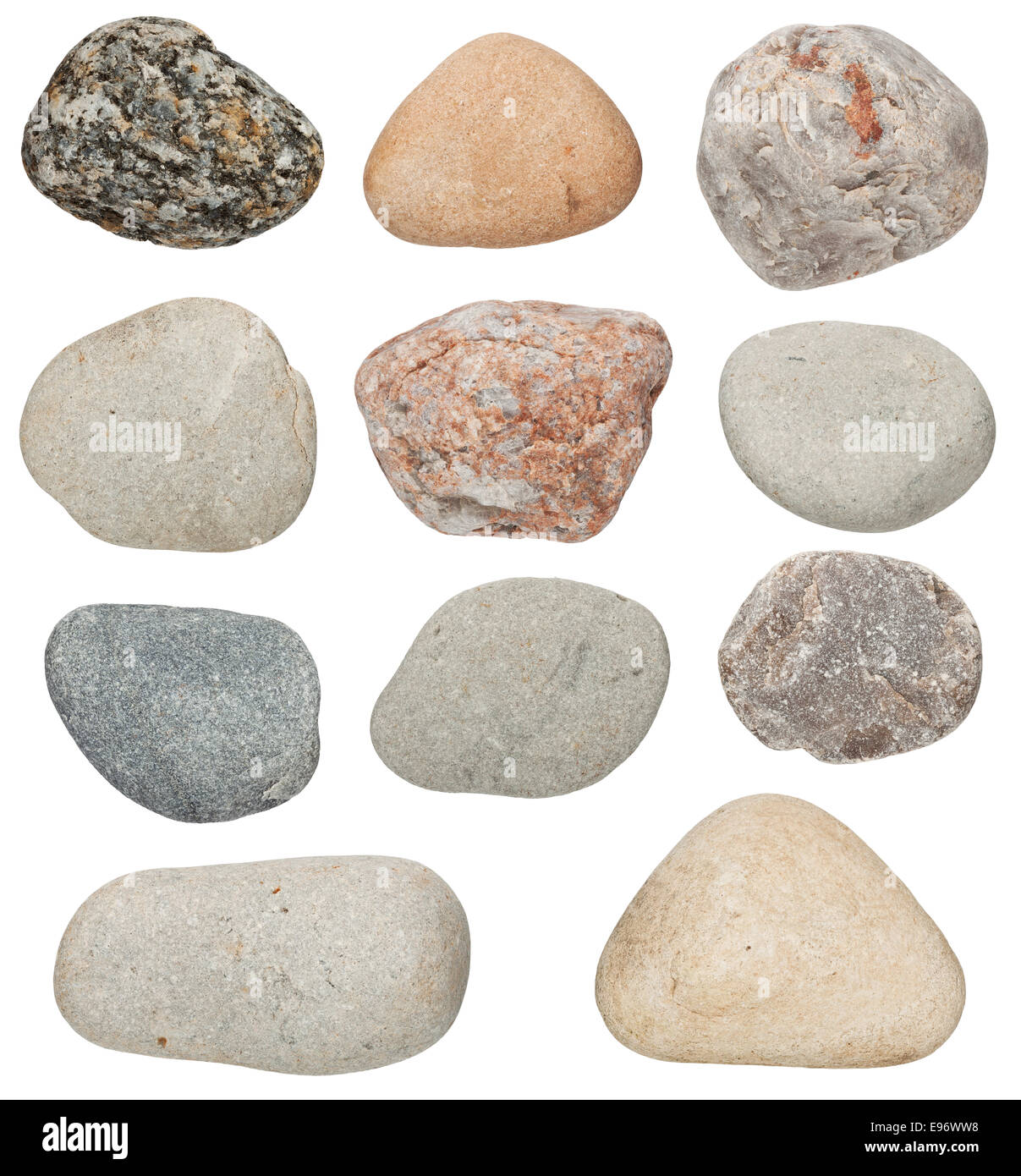 Pierres de couleur différentes sont isolées sur fond blanc Banque D'Images