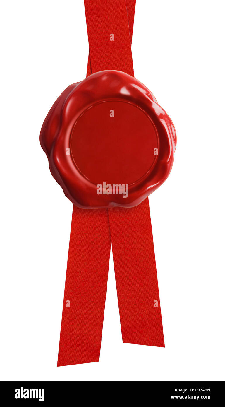 Sceau en cire avec ruban rouge isolé Banque D'Images