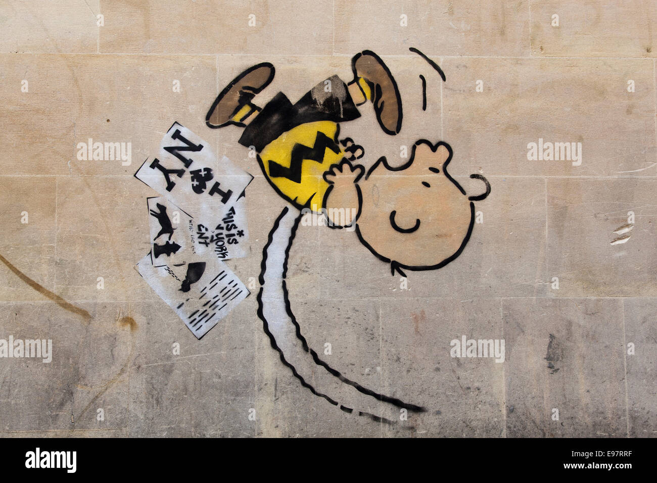 Peinture Graffiti de 'Peanuts' personnage de 'Charlie Brown' sur un mur à Bristol. Peut-être attribuable à 'Banksy'. Banque D'Images