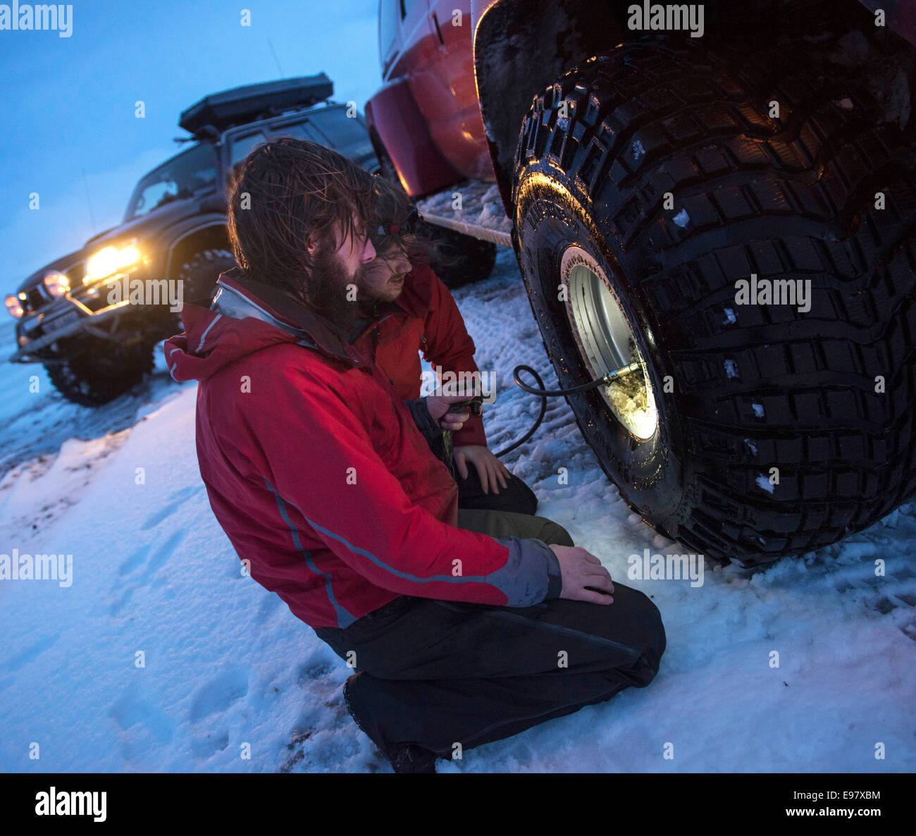 Winter Wonderland, super jeep safari à Thorsmork et Eyjafjallajokull, janvier 2013. Le sud de l'Islande. Banque D'Images