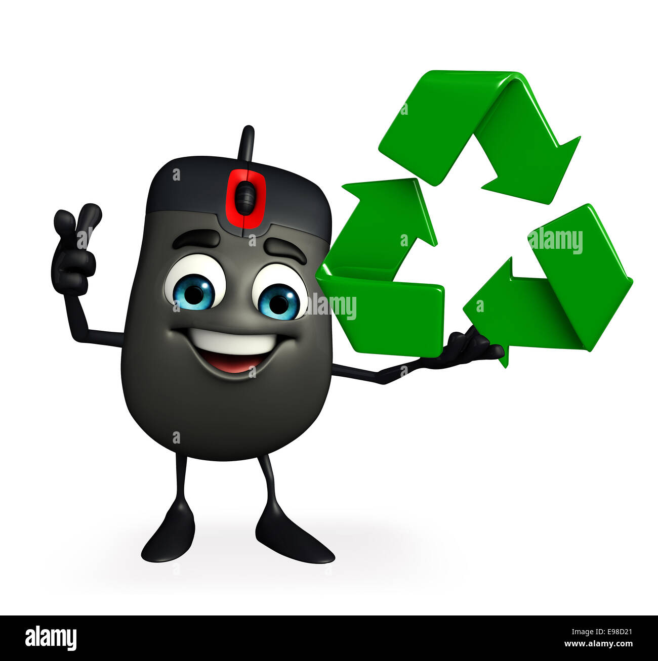 Personnage de souris d'ordinateur avec l'icône de recyclage Banque D'Images