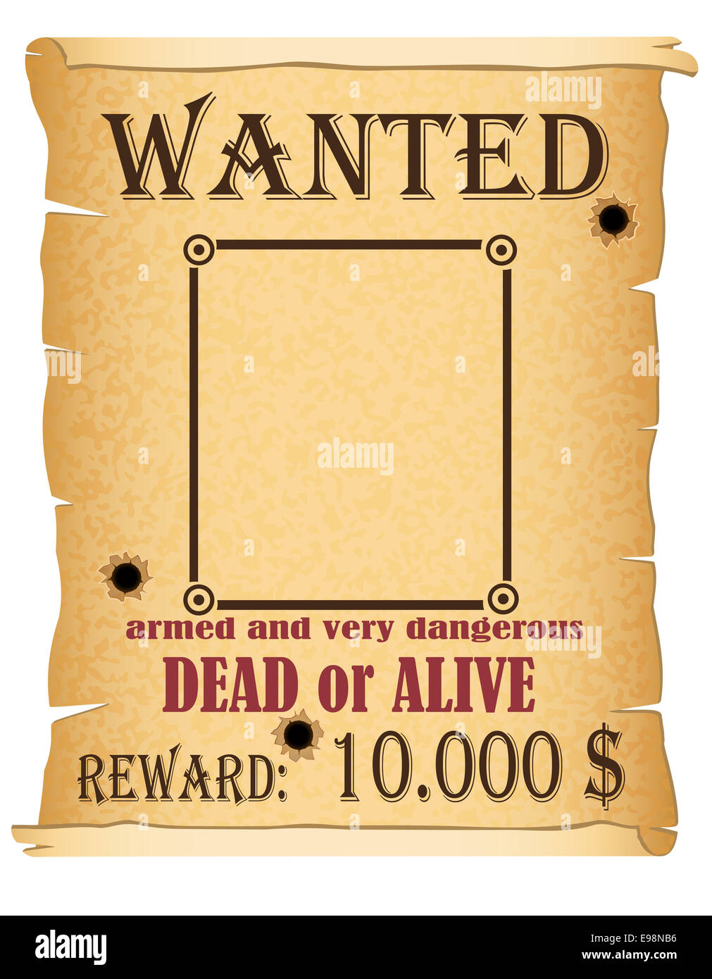 Annonce criminel recherché poster illustration isolé sur fond blanc Banque D'Images