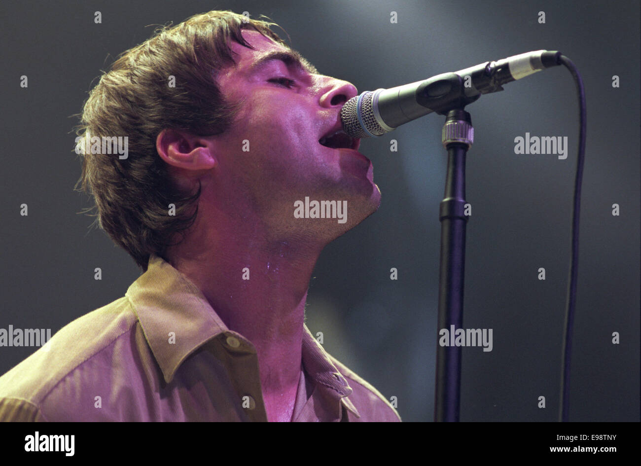 Liam Gallagher et Oasis à Aberdeen, Écosse, 1997. Banque D'Images