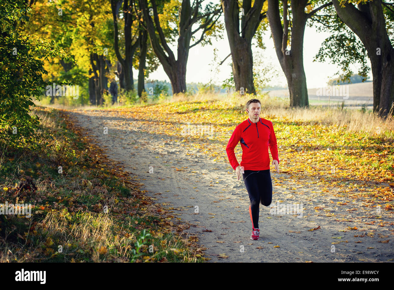 Jeune homme courir dans le parc Banque D'Images