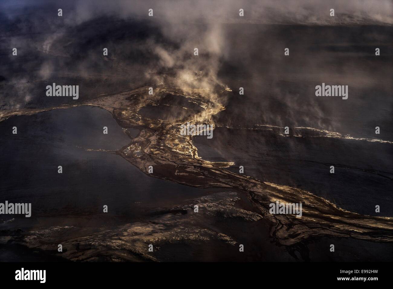 Tempête de poussière dans les montagnes près de la Fissure, Bardarbunga Holuhraun éruption volcanique, l'Islande Banque D'Images