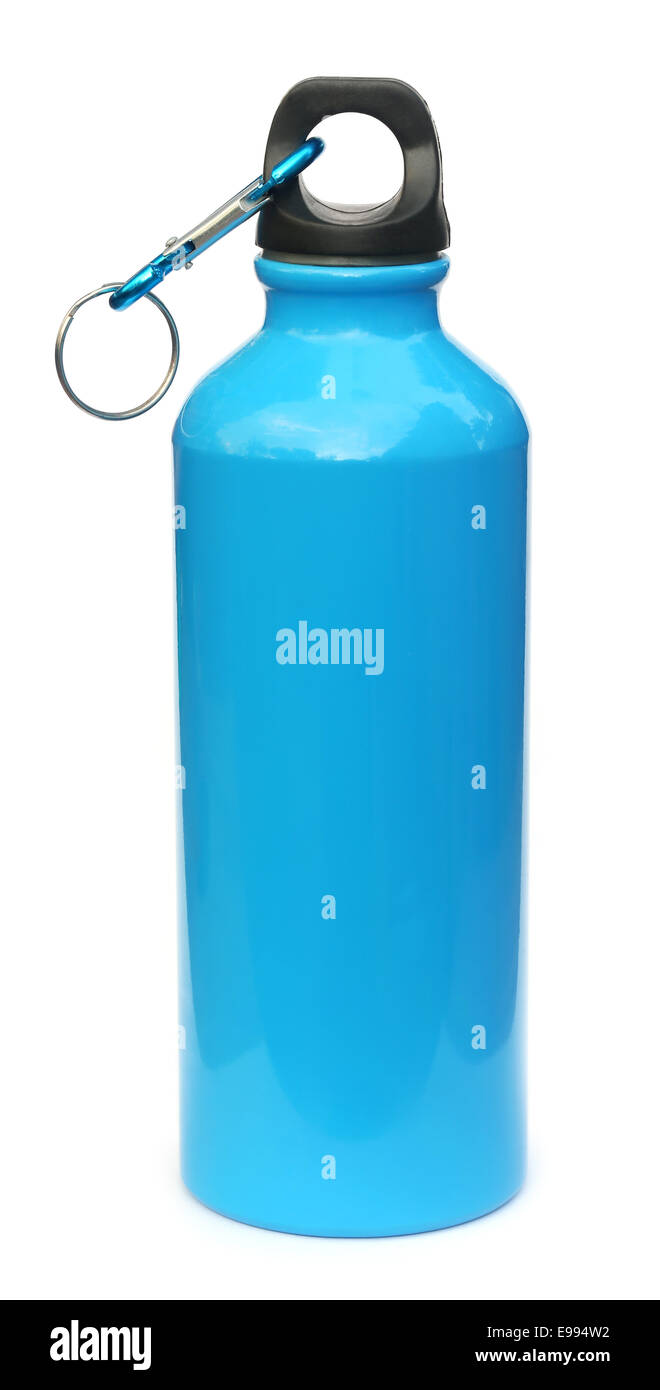 Bouteille d'eau bleu sur fond blanc Banque D'Images