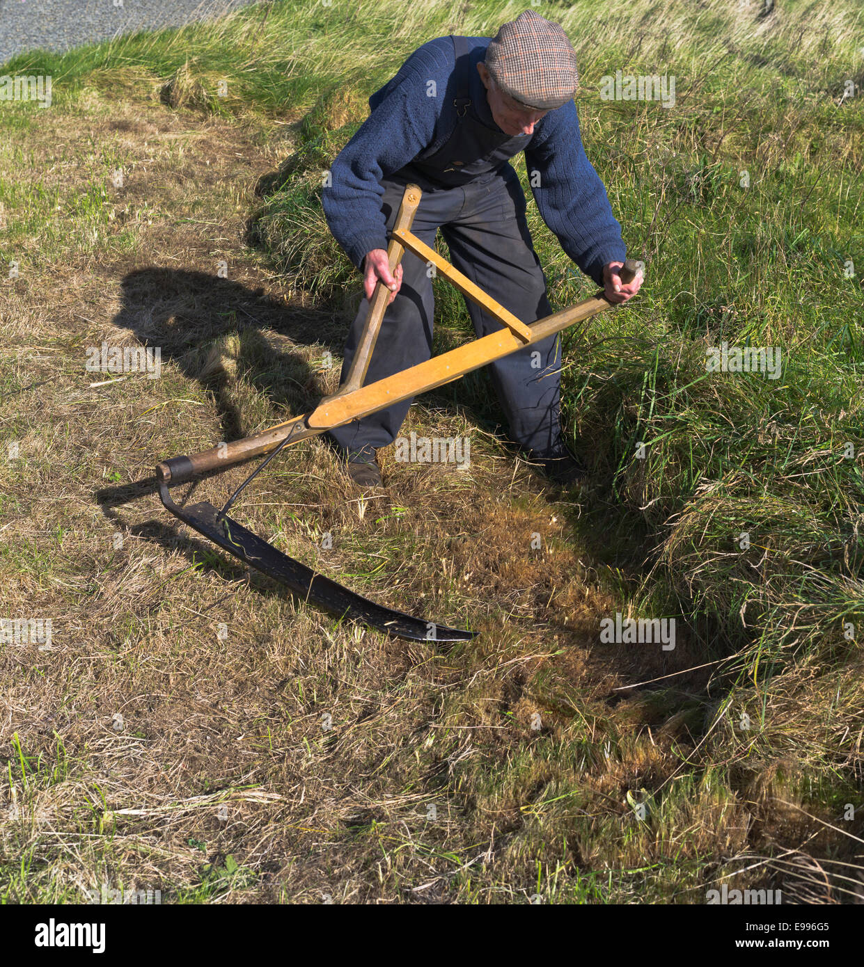 dh Scotland Field Worker MOISSONNENT Royaume-Uni traditionnel Farmer coupe l'herbe avec scythe uk farm workers farm worker homme vieilles méthodes agricoles cything dans les champs Banque D'Images