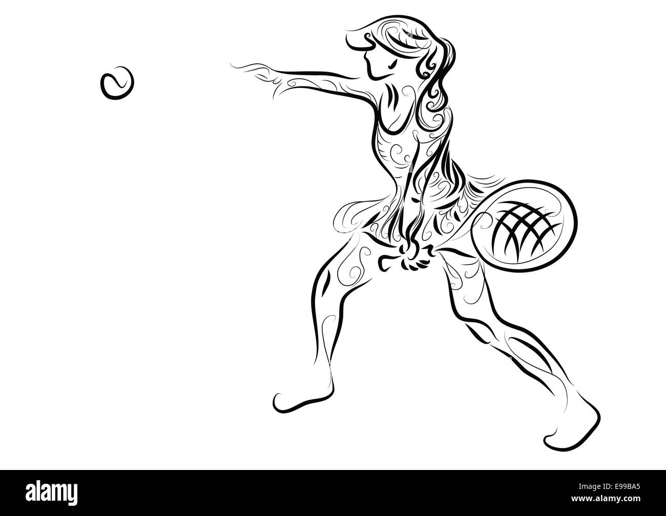 La pratique du tennis. Motif floral abstrait comme femme avec racket Banque D'Images
